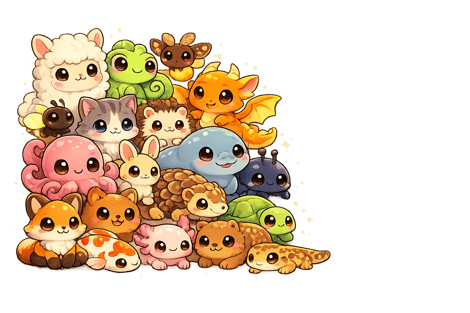 A collection of pets grouped together